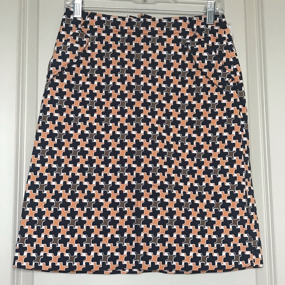 Talbots navy/orange/brown pencil skirt with front pockets size 4P stretch - Picture 2 of 9
